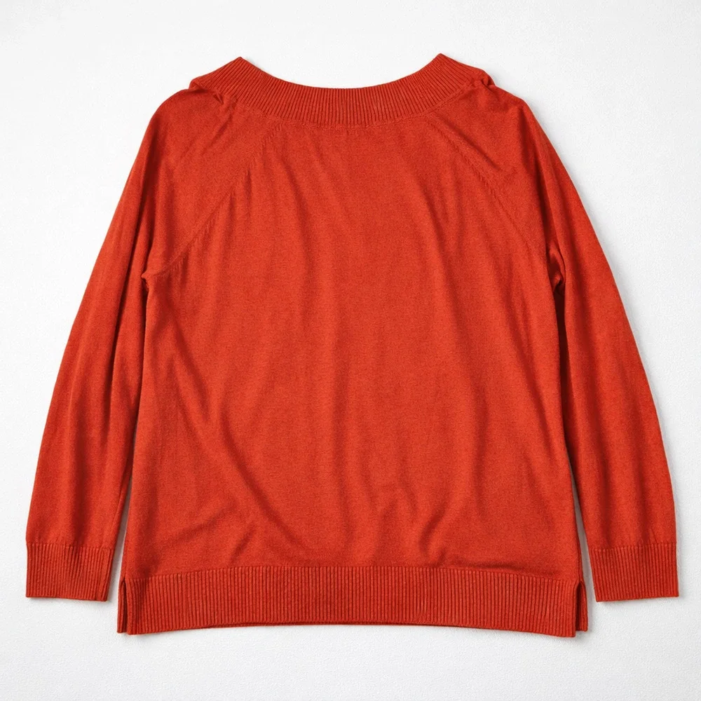 J Jill Sweater Womens M Orange Easy Fit V Neck Knit Lightweight Pullover - Picture 2 of 8